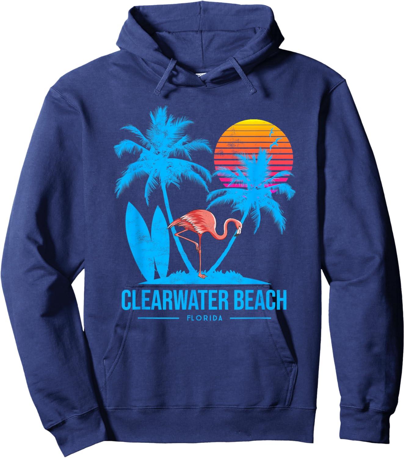 Clearwater beach. Flamingo and palm trees tropical sunset Hoodie - Hoodie | Navy
