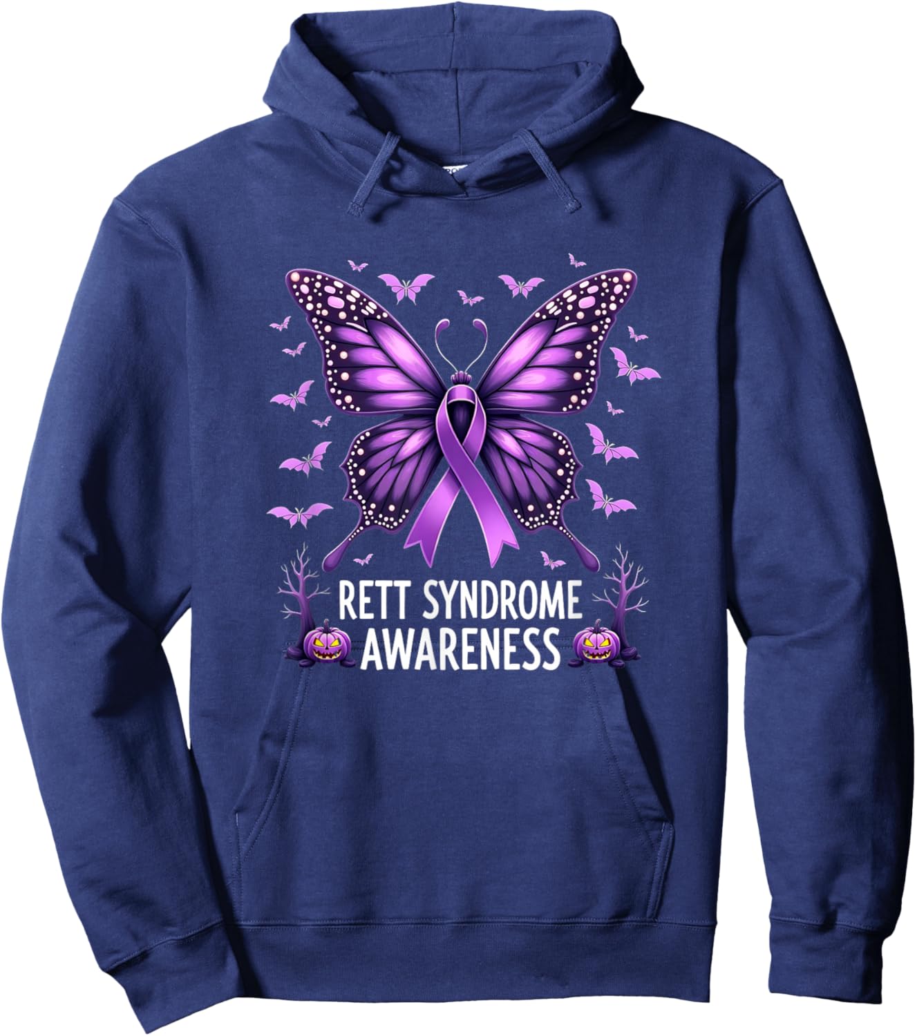 Purple Butterfly Rett Syndrome Awareness Halloween Hoodie - Hoodie | Navy