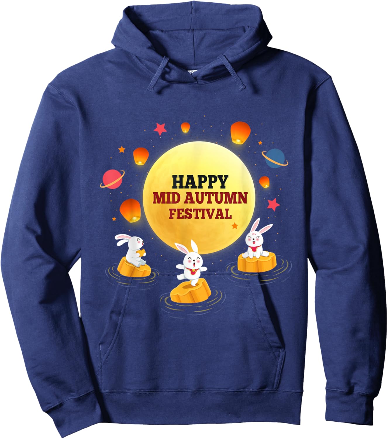 Kids Adults Mid Autumn Festival Cute Bunny Mooncake Festival Hoodie - Hoodie | Navy