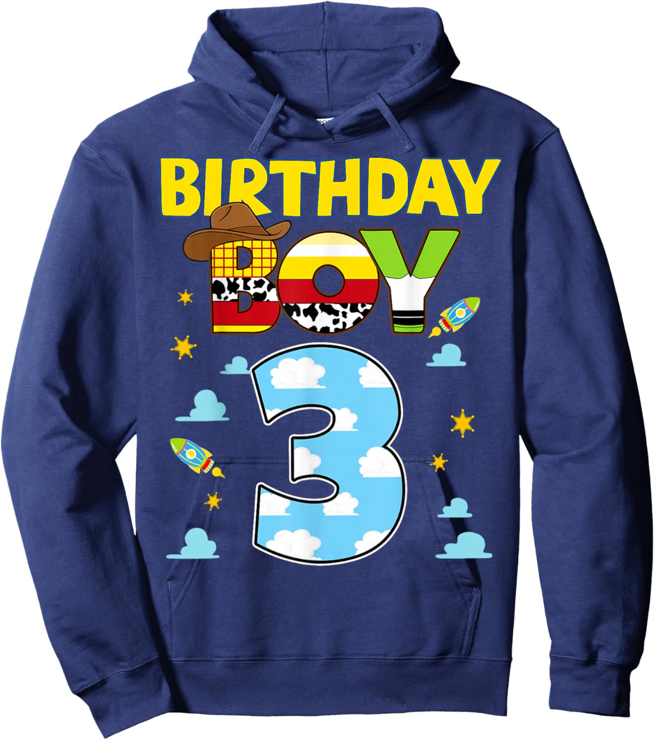 Western Family Birthday Boy Shirt 3 Cowboy 3rd Birthday Hoodie - Hoodie | Navy