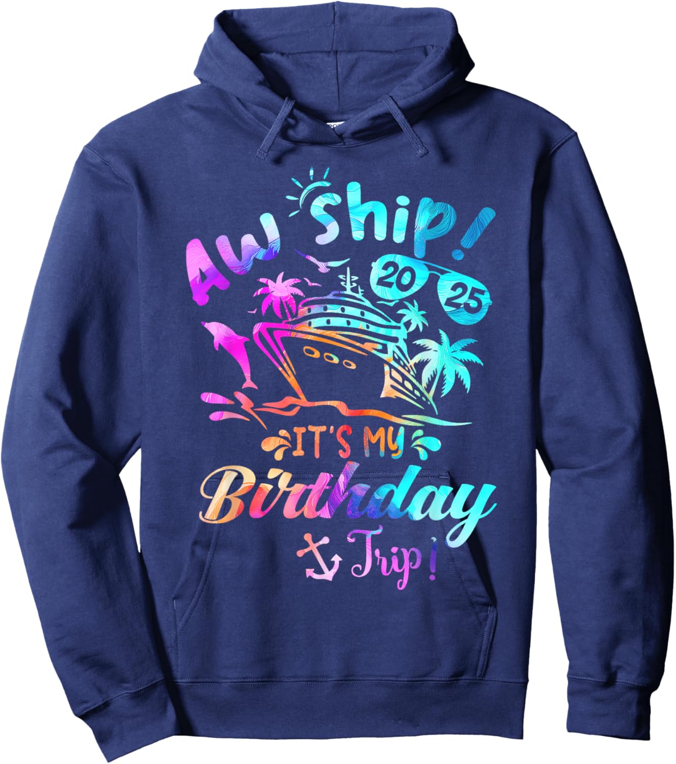 Birthday Cruise Ship Trip Summer Vacation -Adults Kids Black Small Hoodie - Hoodie | Navy
