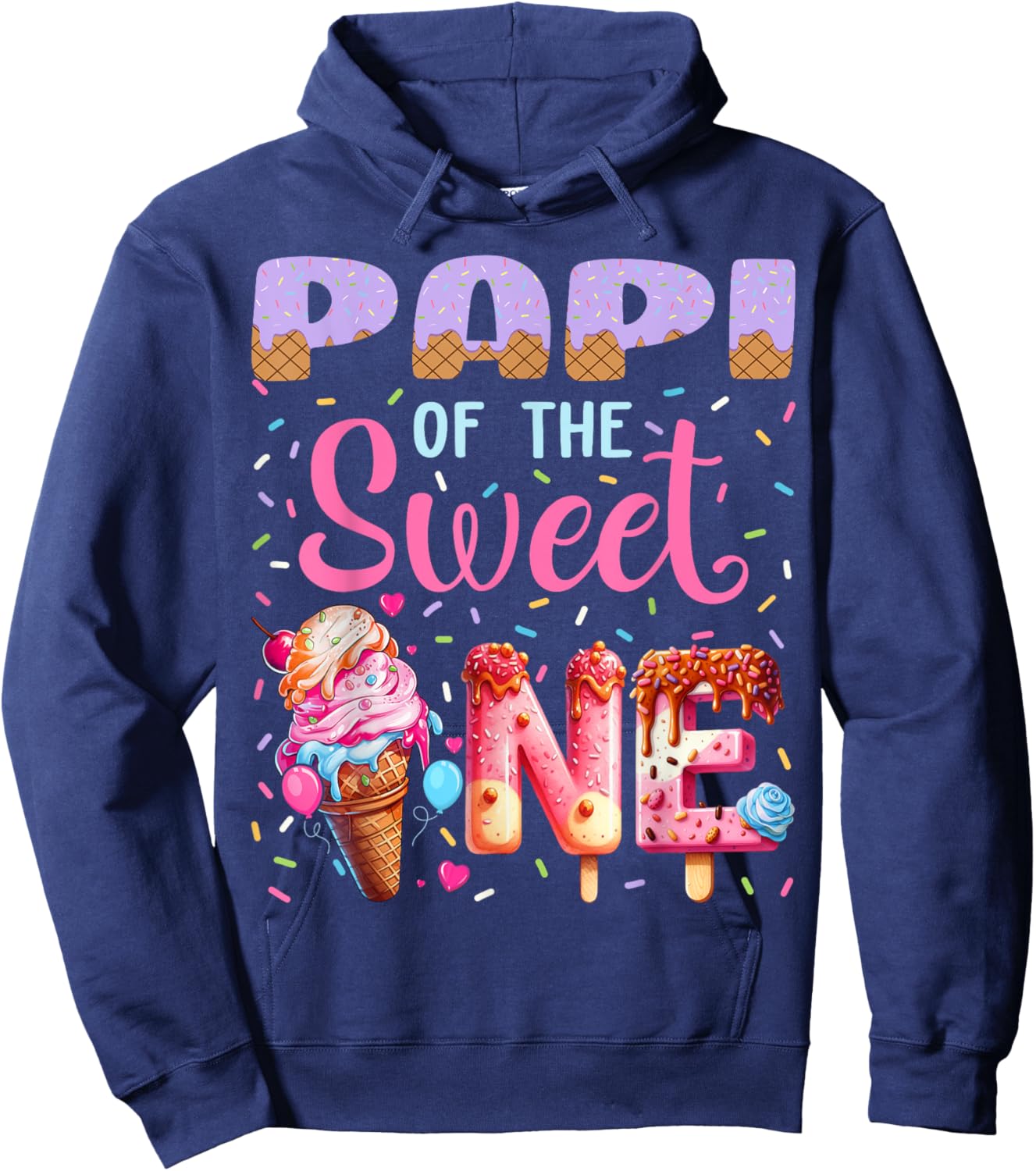 Papi of The Sweet One Ice Cream Lover 1st Birthday Family Hoodie - Hoodie | Navy