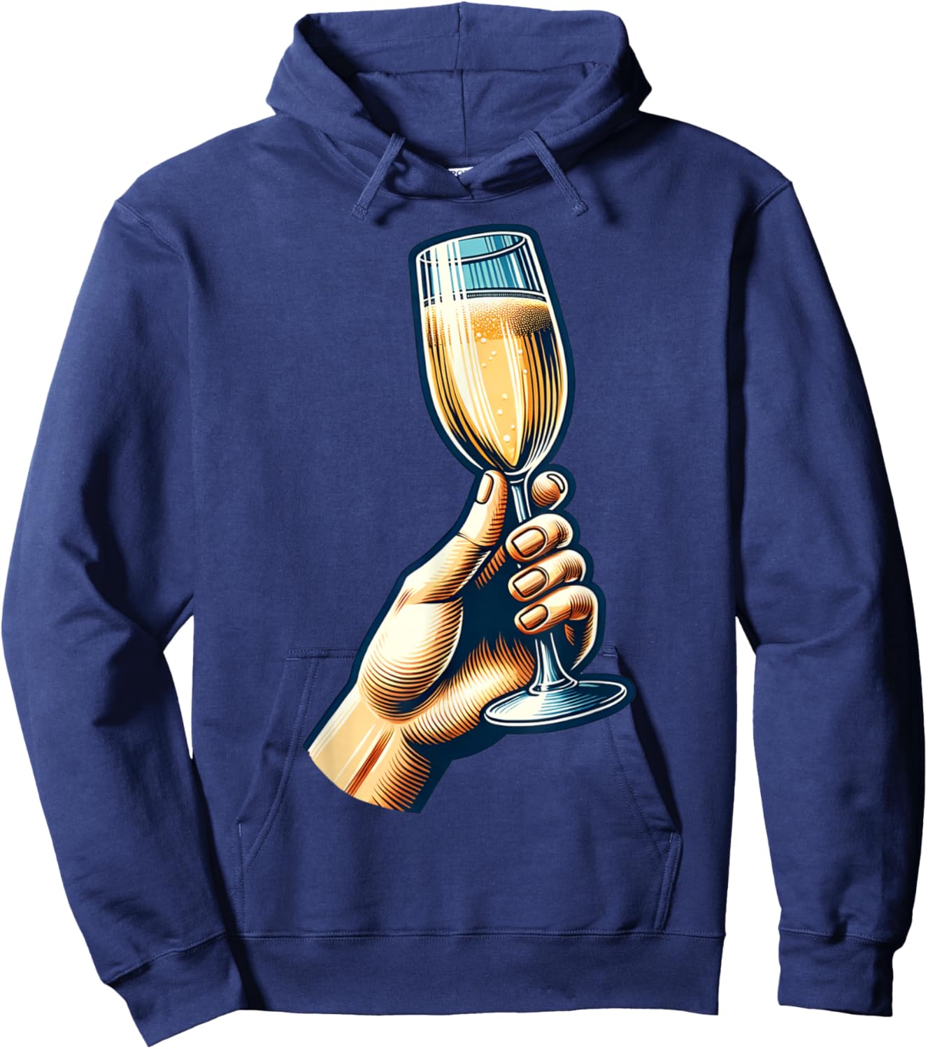 Hand Holding Champagne Glass Cheerful Toast Illustration Hoodie - Hoodie | Navy
