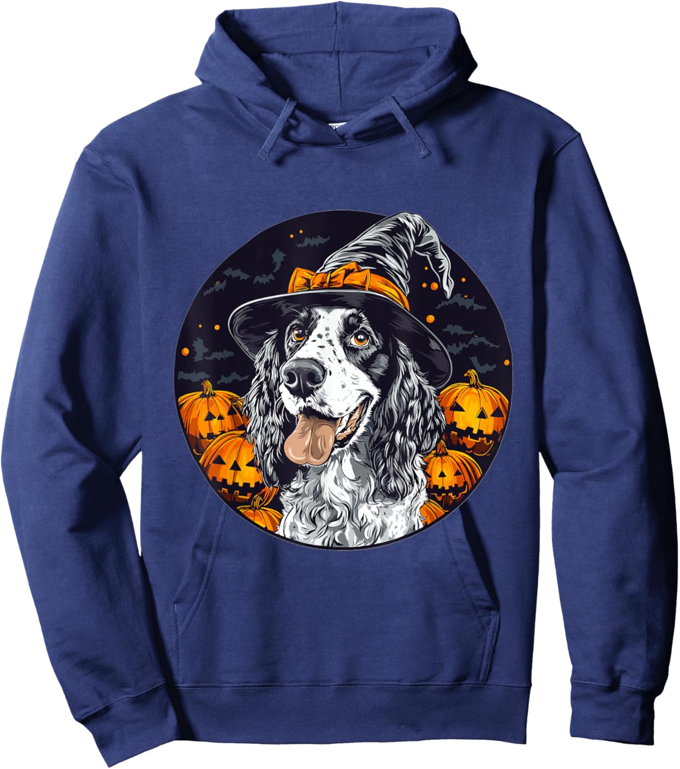 English Setter Dog Whitch Hat Halloween Pumpkin Spooky Happy Hoodie - Hoodie | Navy