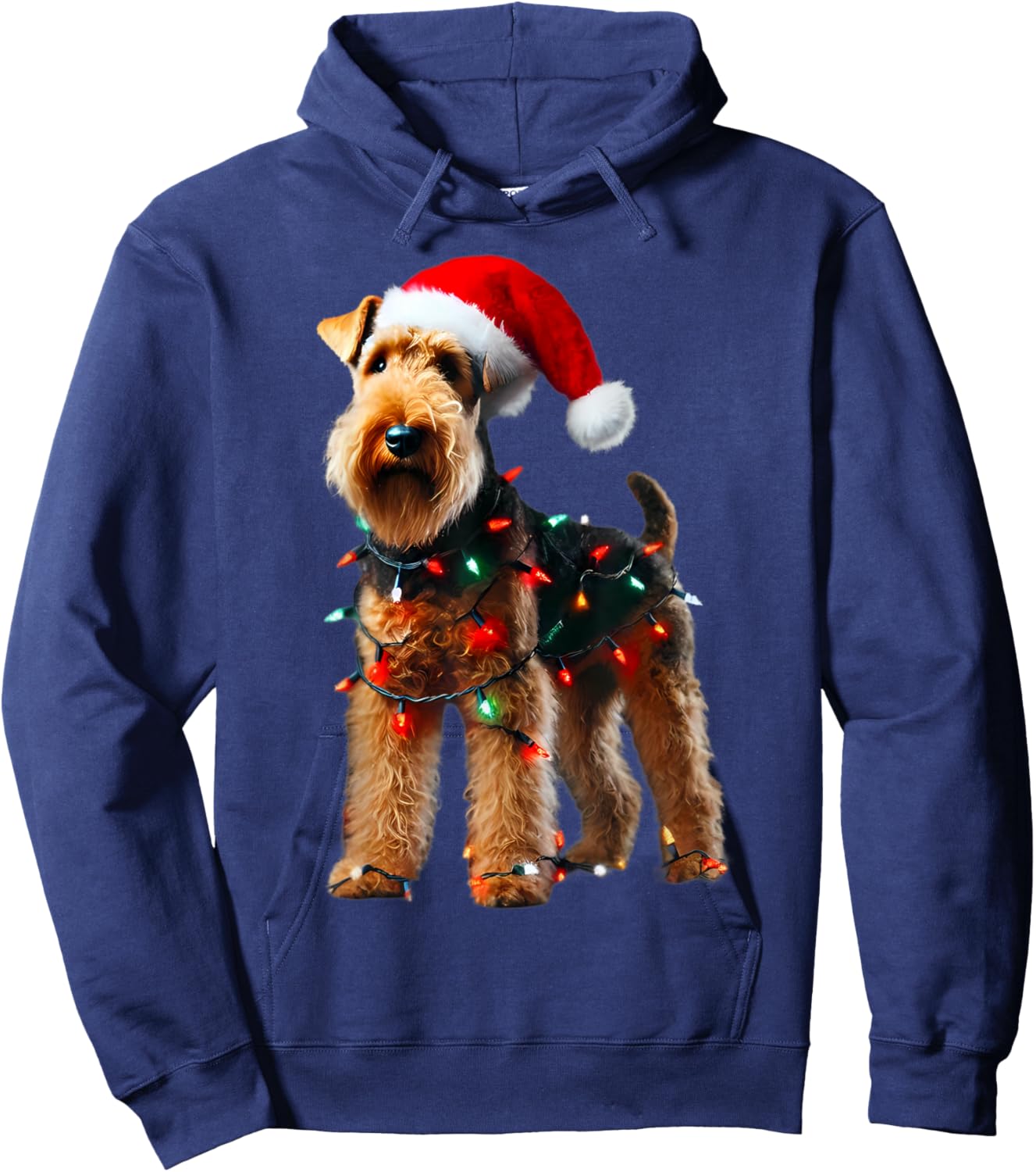 Welsh Terrier Santa Hat Christmas Lights Dog Owner Mom Dad Hoodie - Hoodie | Navy