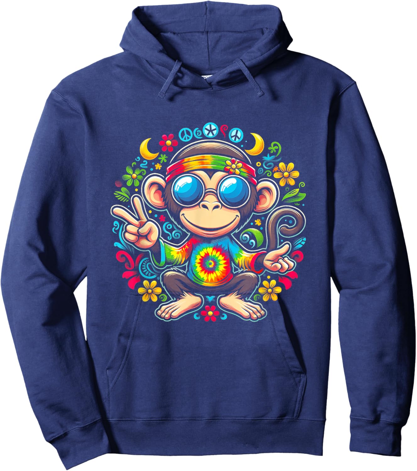 Monkey Peace Sign Tie Dye For Boys And Girl Hippie Colorful Hoodie - Hoodie | Navy