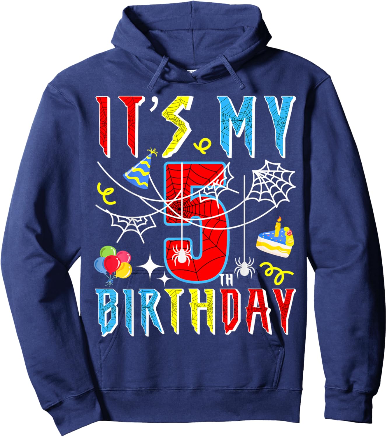 5th Birthday Spider Web Kids Boys 5th Birthday Spider-Themed Hoodie - Hoodie | Navy