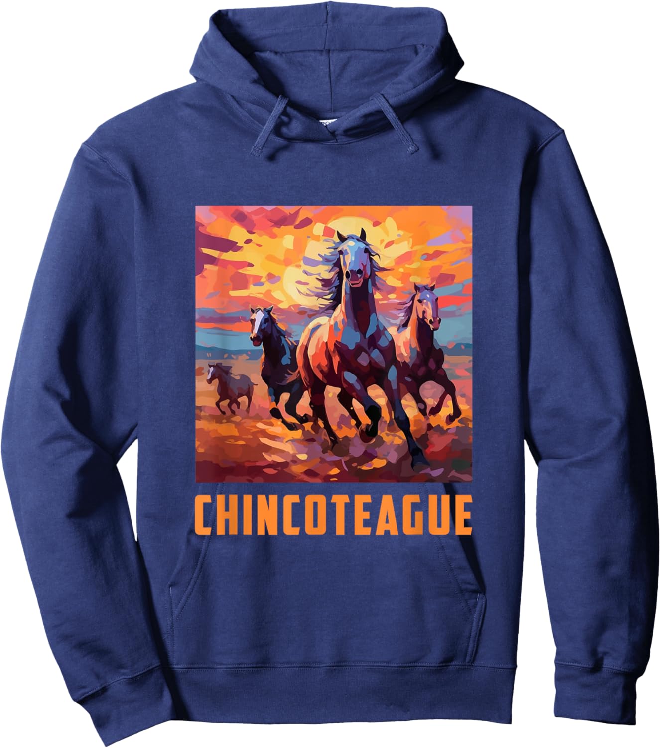 Colorful Watercolor Wild Horse Graphic Chincoteague Virginia Hoodie - Hoodie | Navy