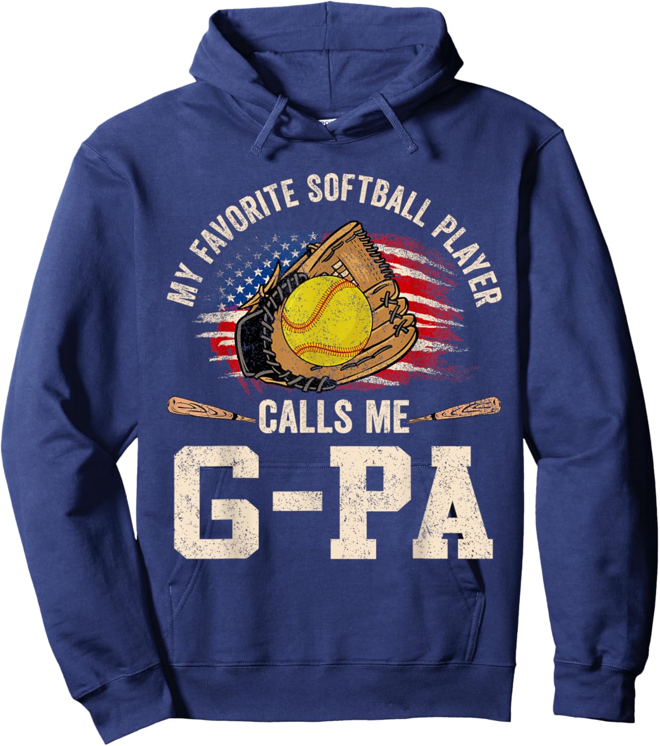 My Favorite Softball Player Calls Me G-Pa USA Flag Hoodie - Hoodie | Navy