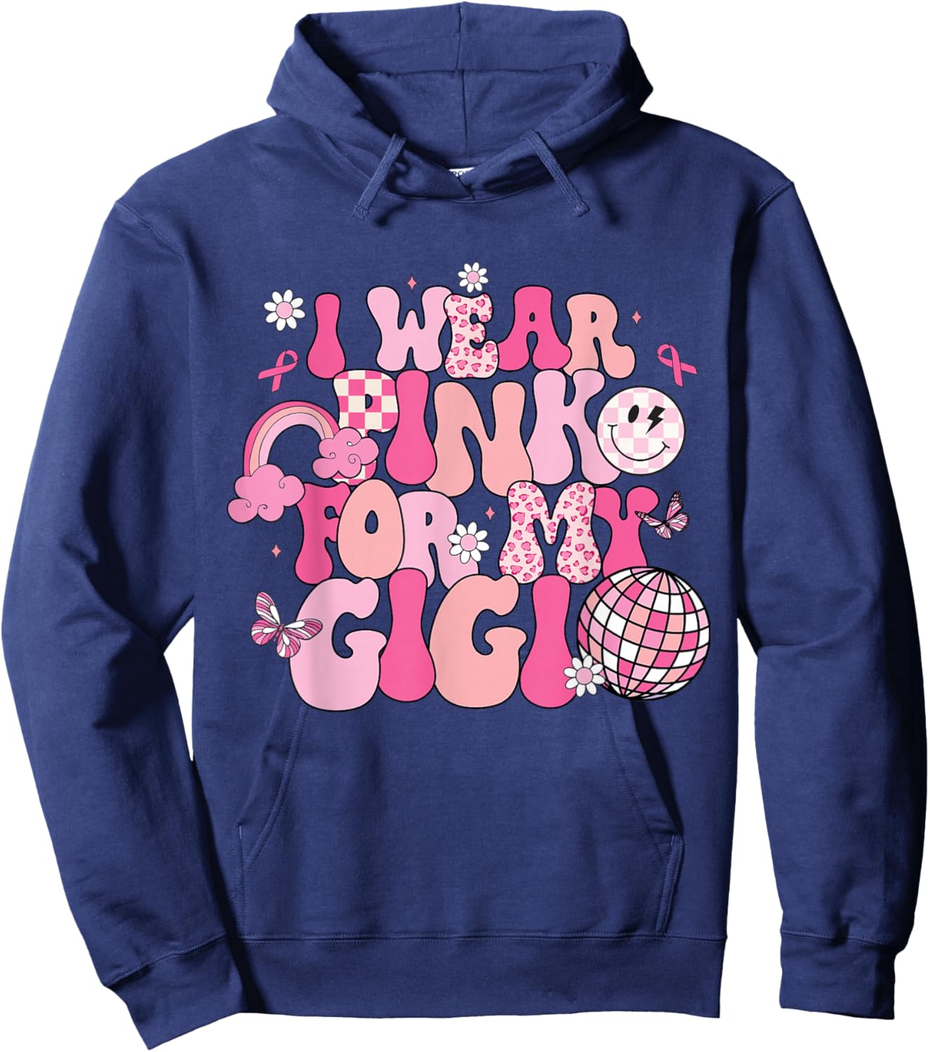 Groovy I Wear Pink For My Gigi Breast Cancer Awareness Hoodie - Hoodie | Navy
