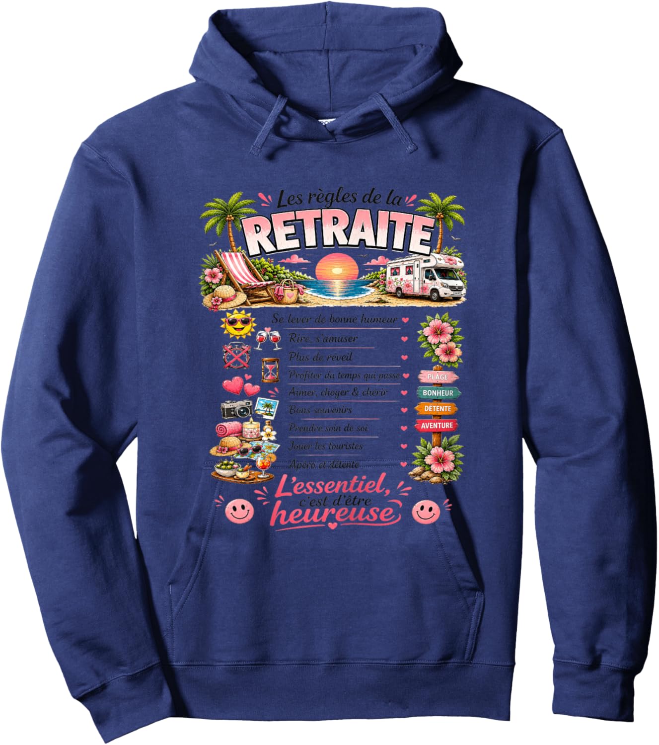 Cadeau Retraitée Femme Original Les Règles de la Retraite Hoodie - Hoodie | Navy