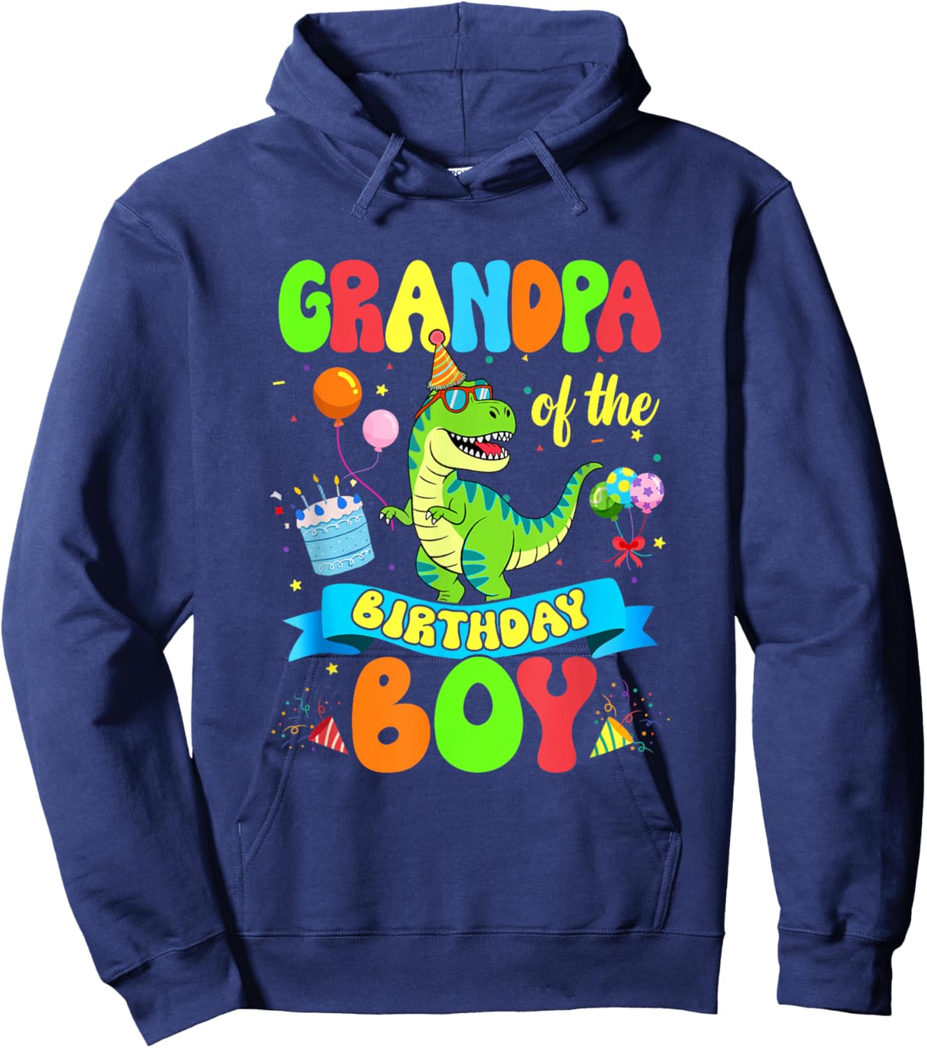 Grandpa of The Birthday Boy Trex Dinosaur Birthday Family Hoodie - Hoodie | Navy