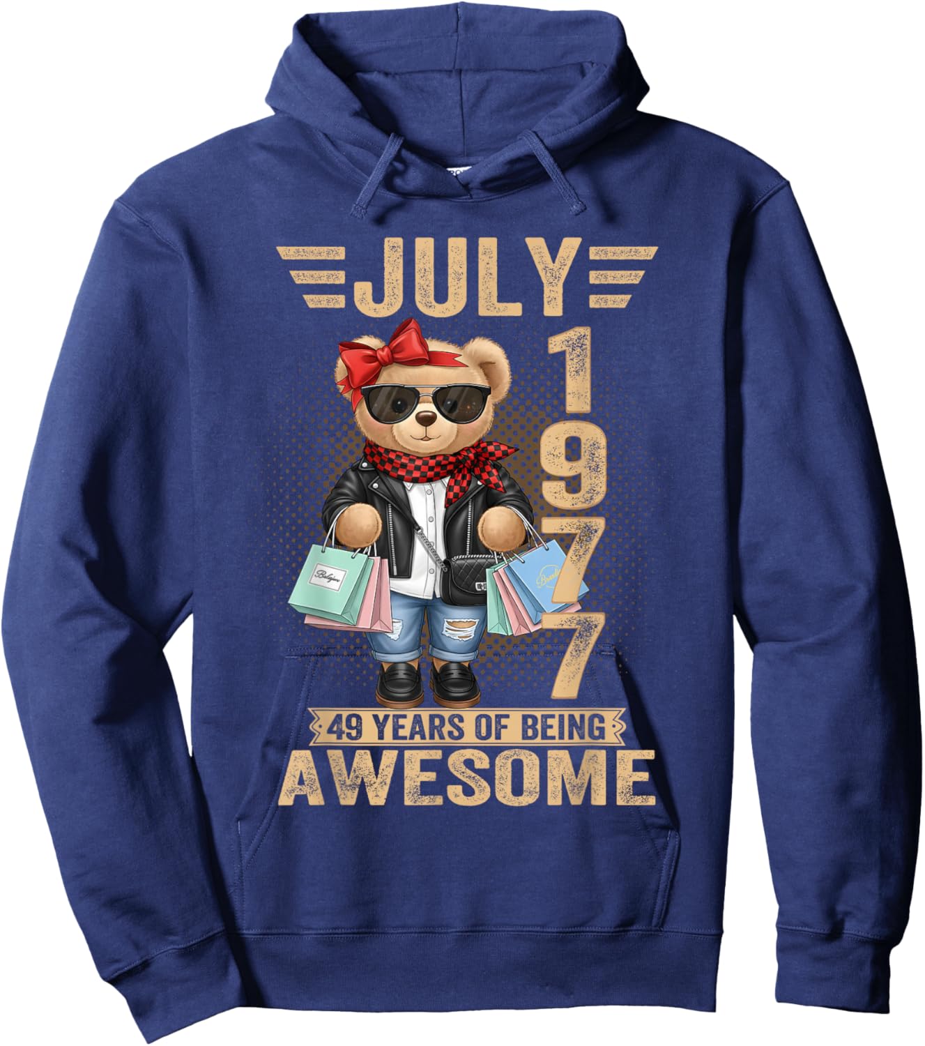 49 Year Old July 1977 Teddy Bear 49th Birthday Women Hoodie - Hoodie | Navy