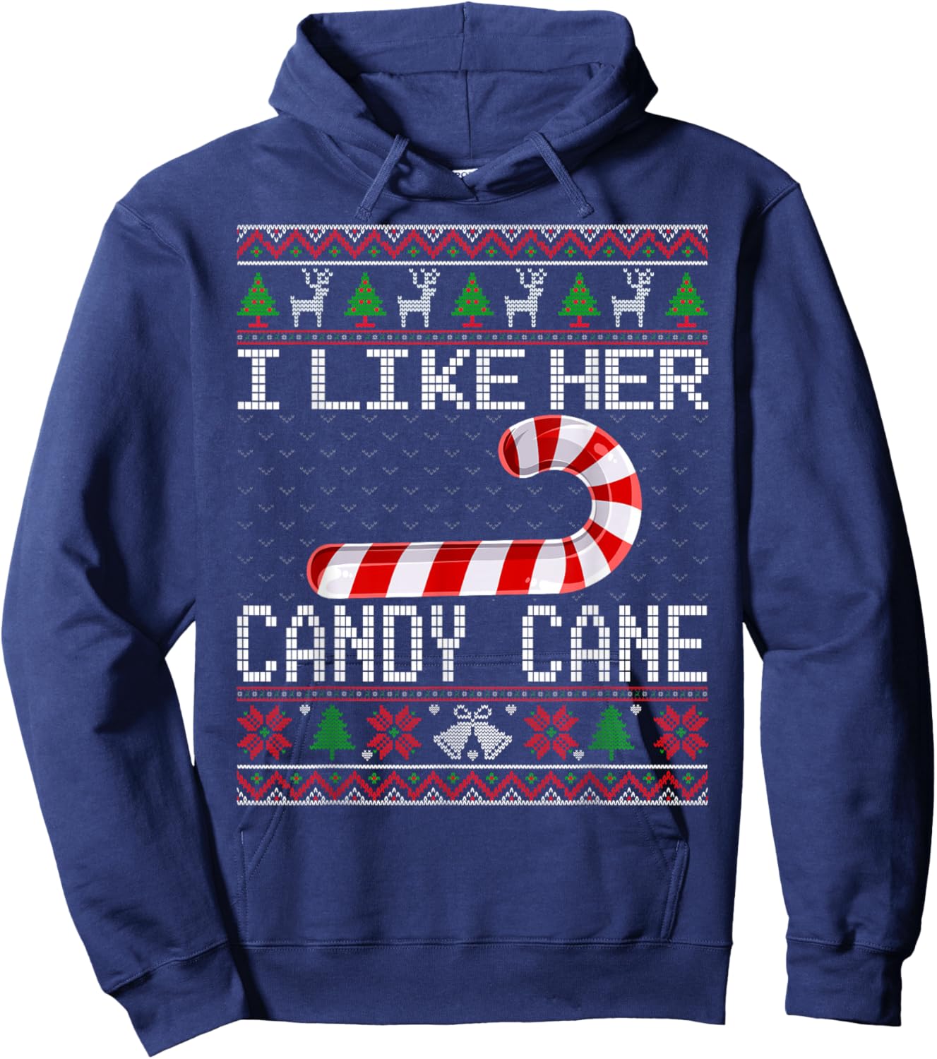 I Like His Candy Cane Girlfriend Ugly Christmas Sweater Xmas Hoodie - Hoodie | Navy