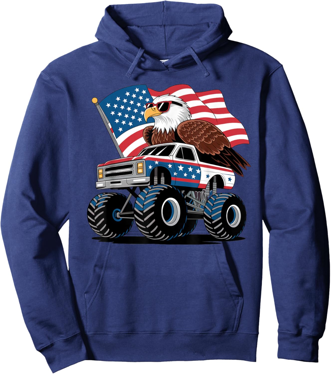4th of July Patriotic American Flag Bald Eagle Truck USA Hoodie - Hoodie | Navy