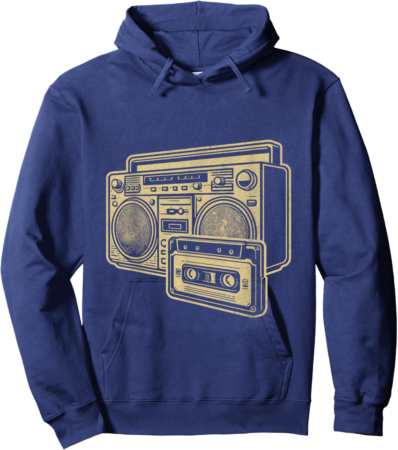Vintage Boombox Gold Line Art Retro Music Lover Hoodie - Hoodie | Navy