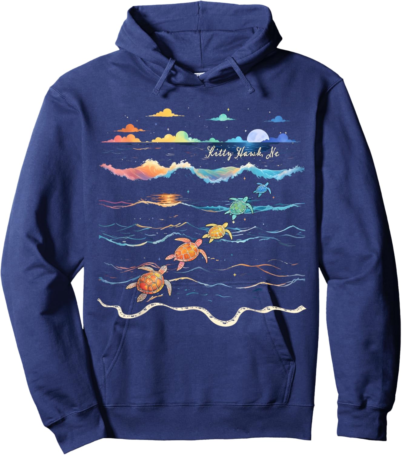 Kitty Hawk North Carolina Sea Turtle Lover Beach Hoodie - Hoodie | Navy