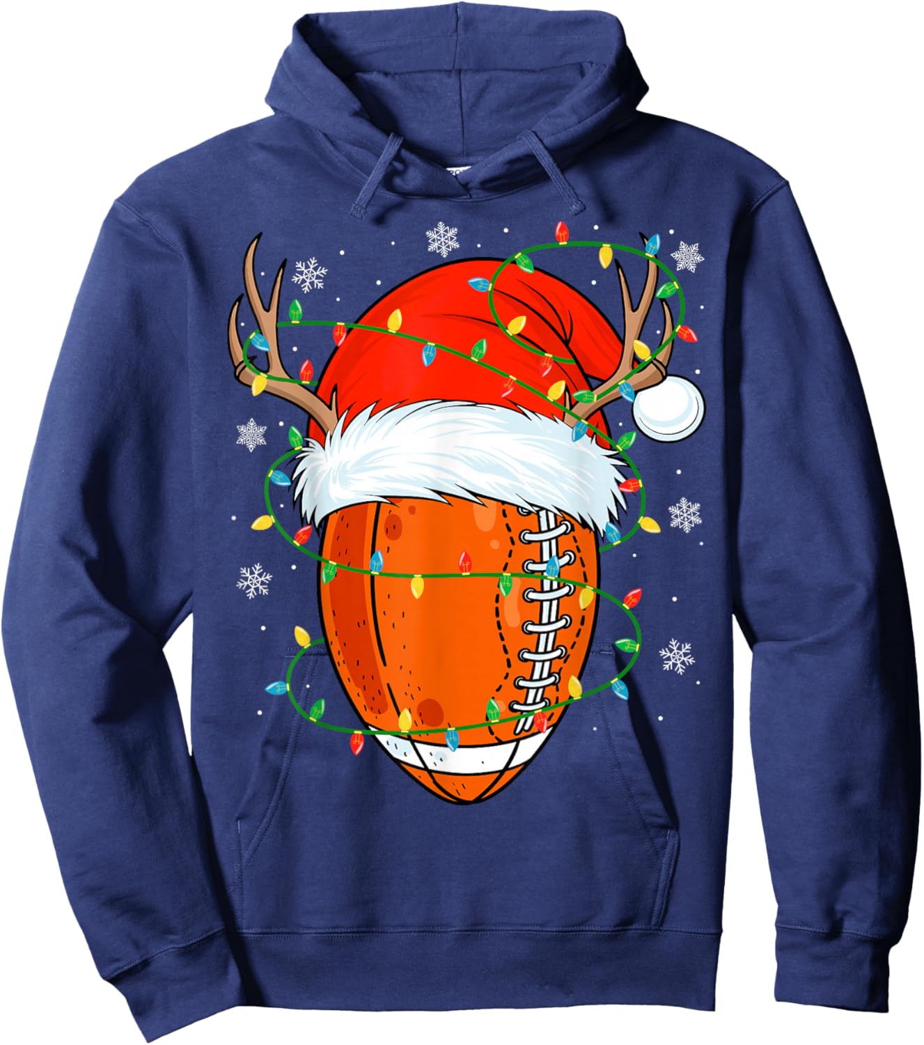 Santa Football Ball Xmas Lights Christmas Football Player Hoodie - Hoodie | Navy