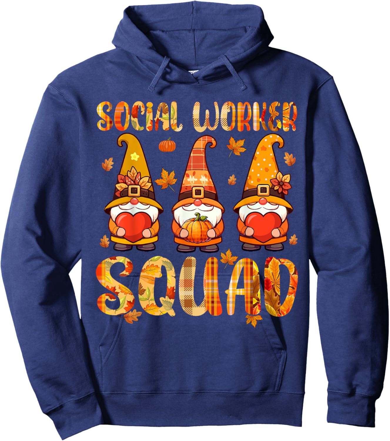 Social Worker Squad Three Gnomes Fall Thanksgiving Job Team Hoodie - Hoodie | Navy