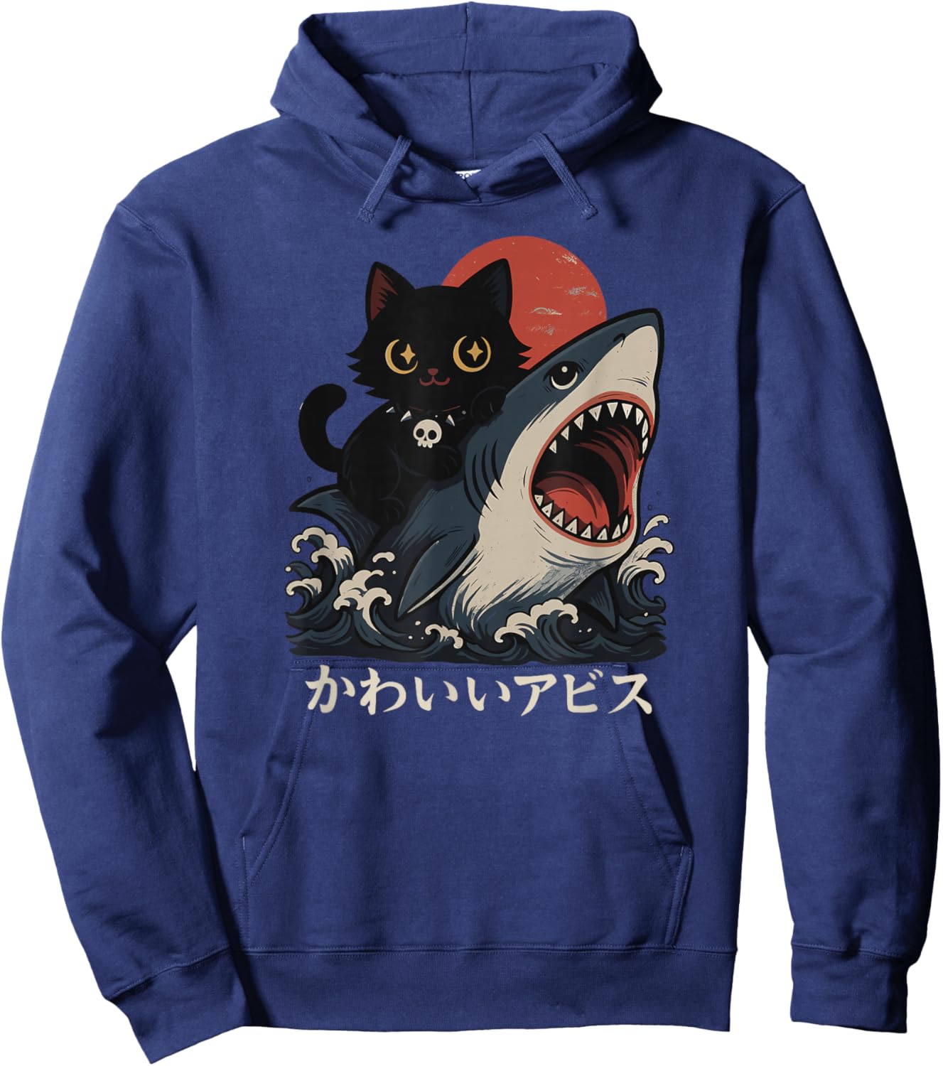 Kawaii Cat Shark Japanese Cute Dark Ocean Wave Anime Hoodie - Hoodie | Navy