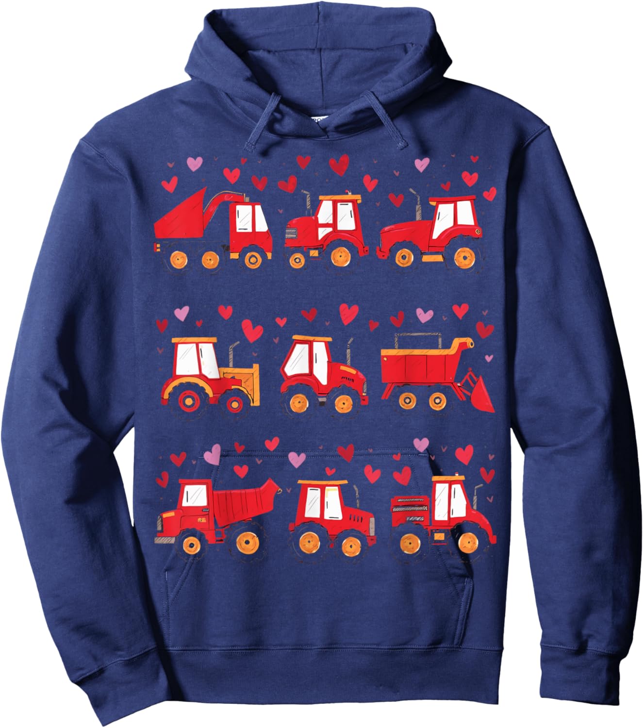 Kids Valentines Day Construction Trucks I Dig You Hearts Hoodie - Hoodie | Navy