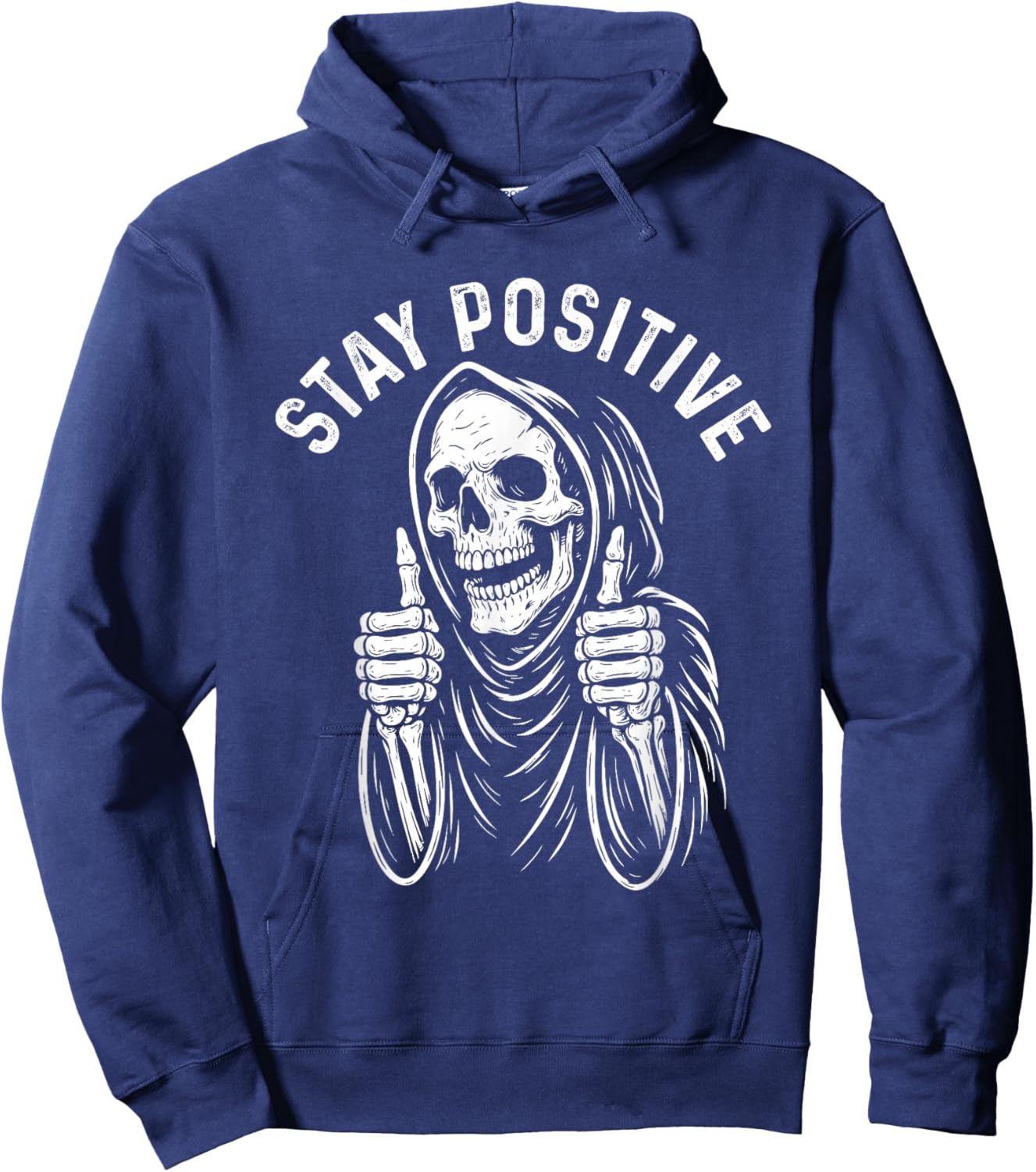Stay Positive - Spooky Motivational Halloween Skeleton Hoodie - Hoodie | Navy