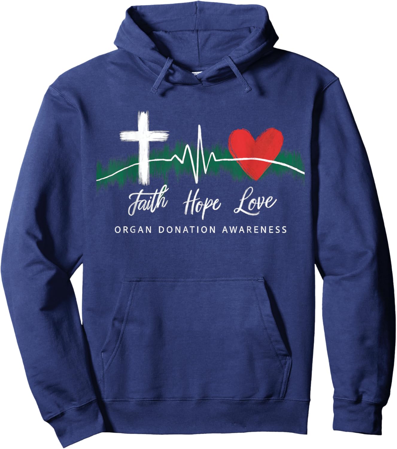 Faith Hope Love Organ Donation Awareness Green Ribbon Hoodie - Hoodie | Navy
