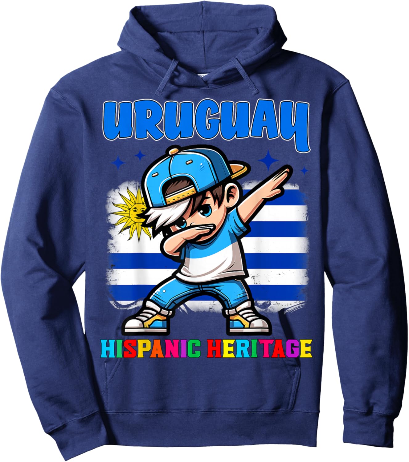 Uruguay Dabbing Kid Hispanic Heritage Celebration for Kids Hoodie - Hoodie | Navy
