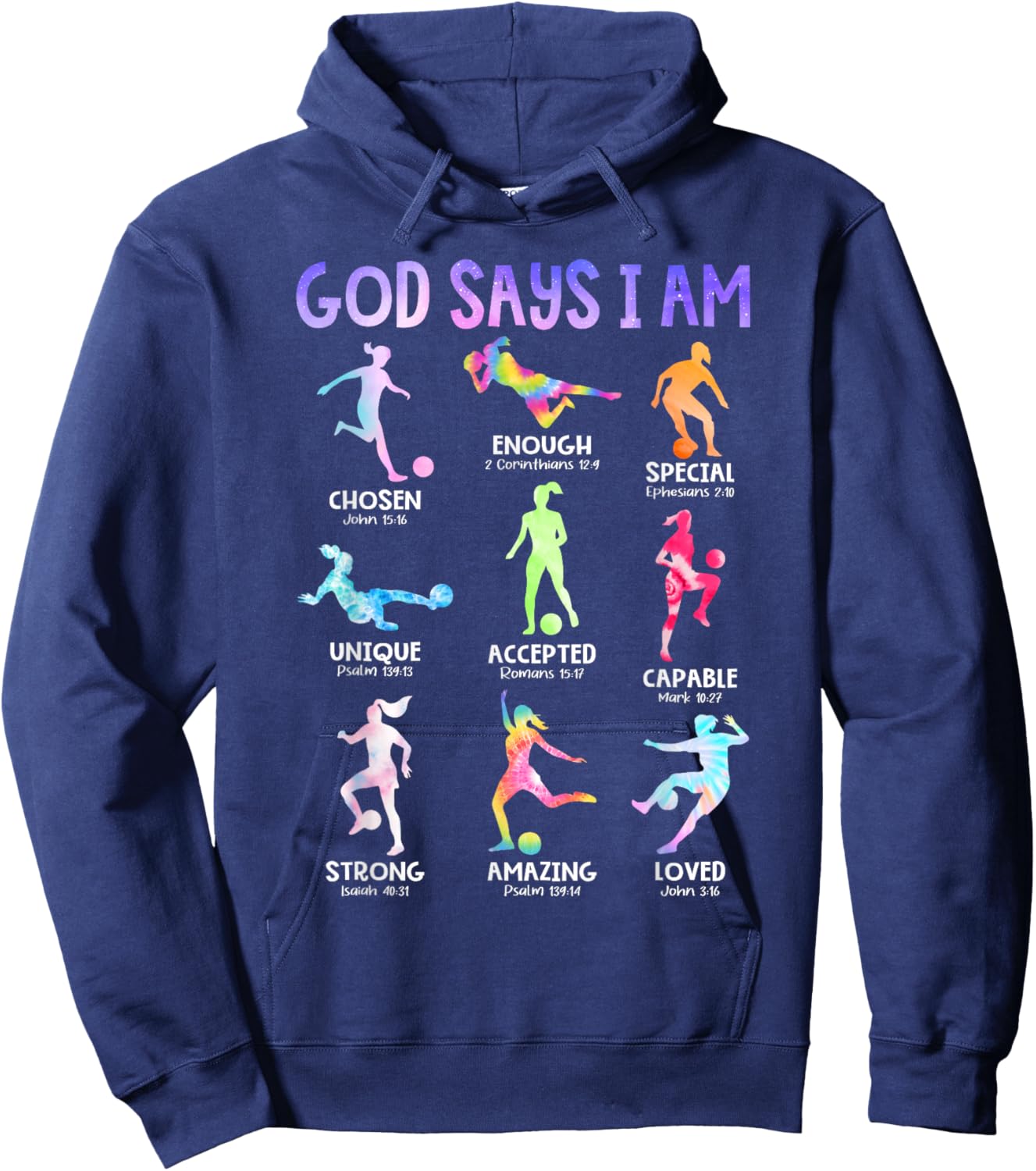 God Says I Am Christian Girls Teens Kids Soccer Tie Dye Hoodie - Hoodie | Navy