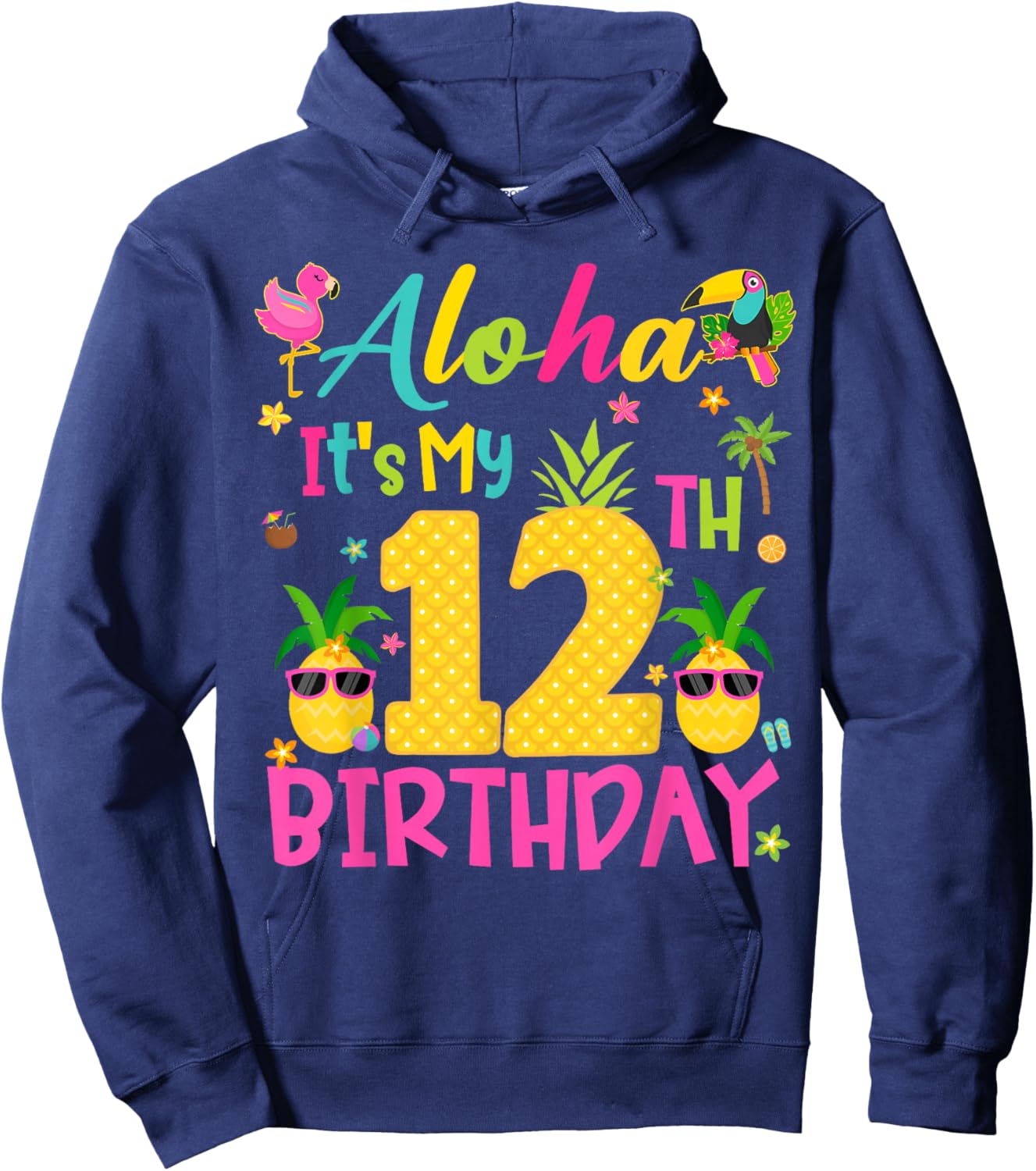 Aloha It's My 12th Birthday Tropical Hawaii Family Matching Hoodie - Hoodie | Navy