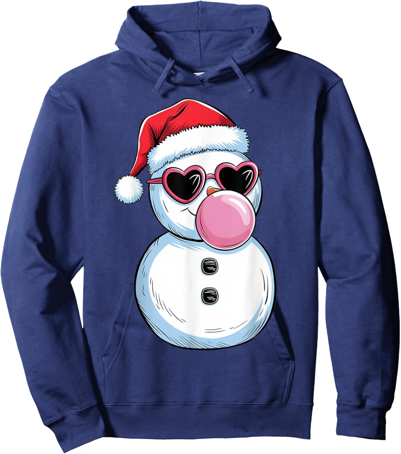 Retro Cool Snowman With Sunglasses Christmas Blowing Bubble Hoodie - Hoodie | Navy