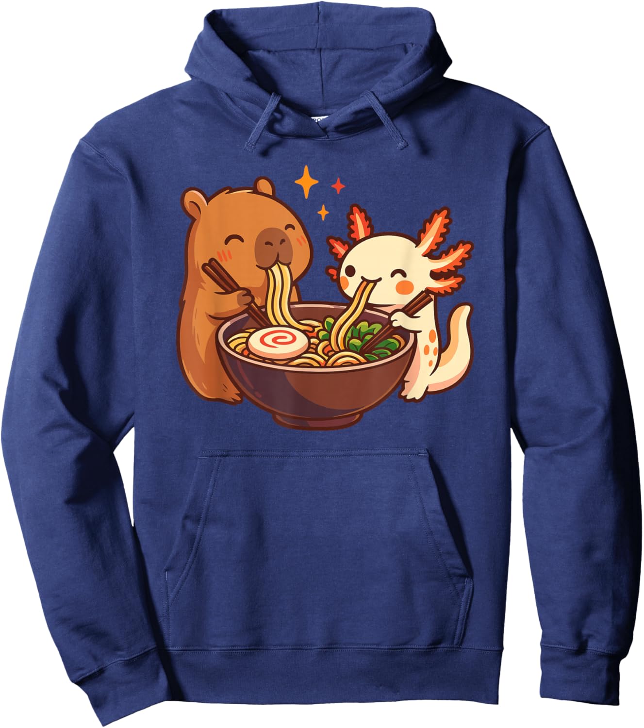 Capybara with Axolotl Eats Noodles Ramen Kawaii Hoodie - Hoodie | Navy