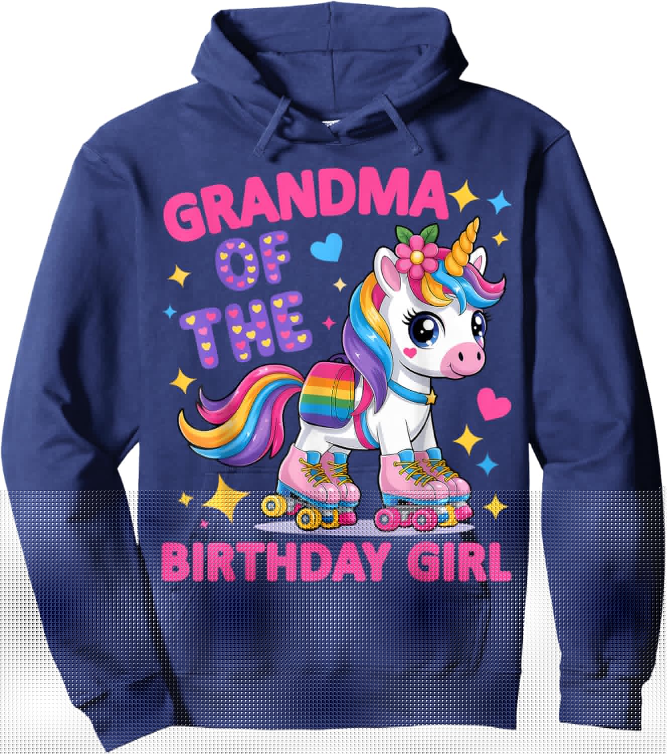 Grandma of The Birthday Girl Rolling Unicorn Birthday Party Hoodie - Hoodie | Navy