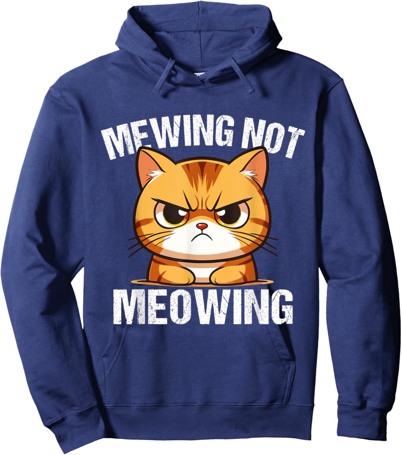 Funny Meme Goofy Cat Mewing Not Meowing Cool Goofy Cat Men Women Hoodie - Hoodie | Navy