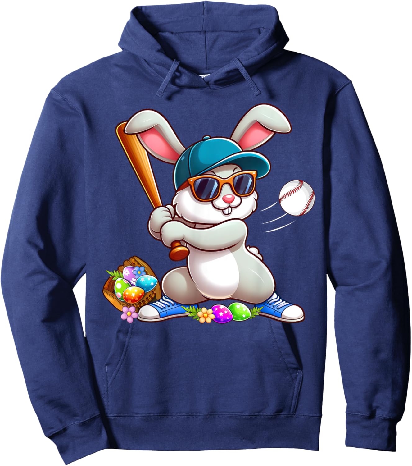 Funny Baseball Bunny Easter Shirts For Kids Boys Toddlers Hoodie - Hoodie | Navy