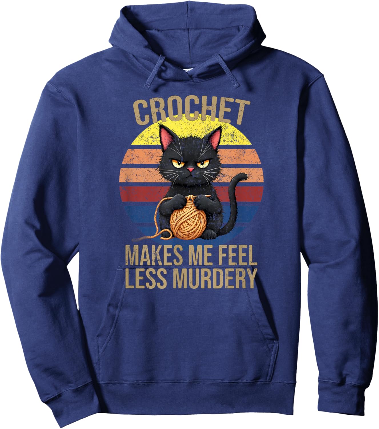 Funny Crochet Cat For Crocheters Women's Crochet Mom Makes Me Feel Less Murdery Vintage - Black, Small, Short Sleeve Hoodie - Hoodie | Navy
