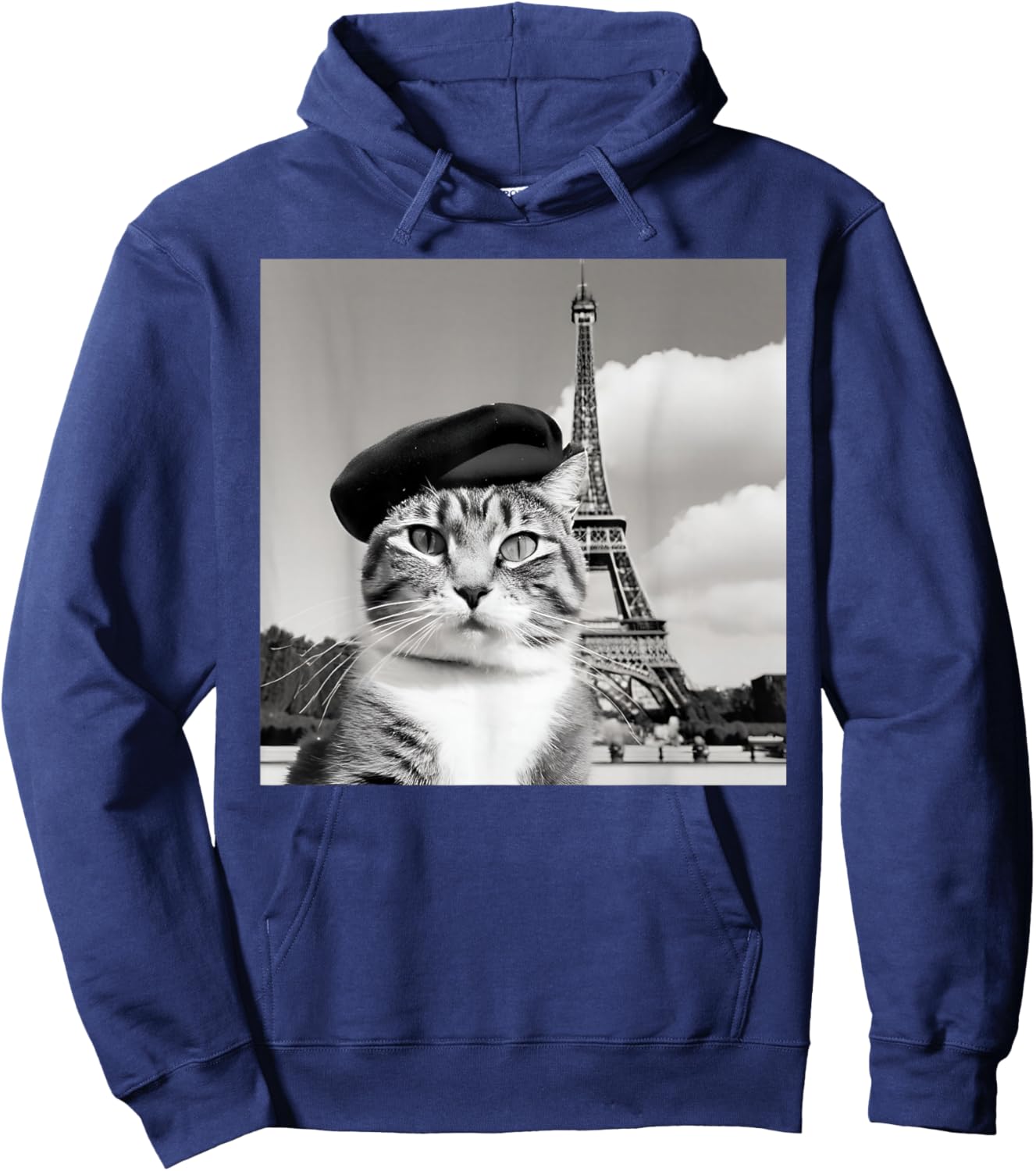 Funny Cat Wearing a Beret at The Eiffel Tower in France Hoodie - Hoodie | Navy