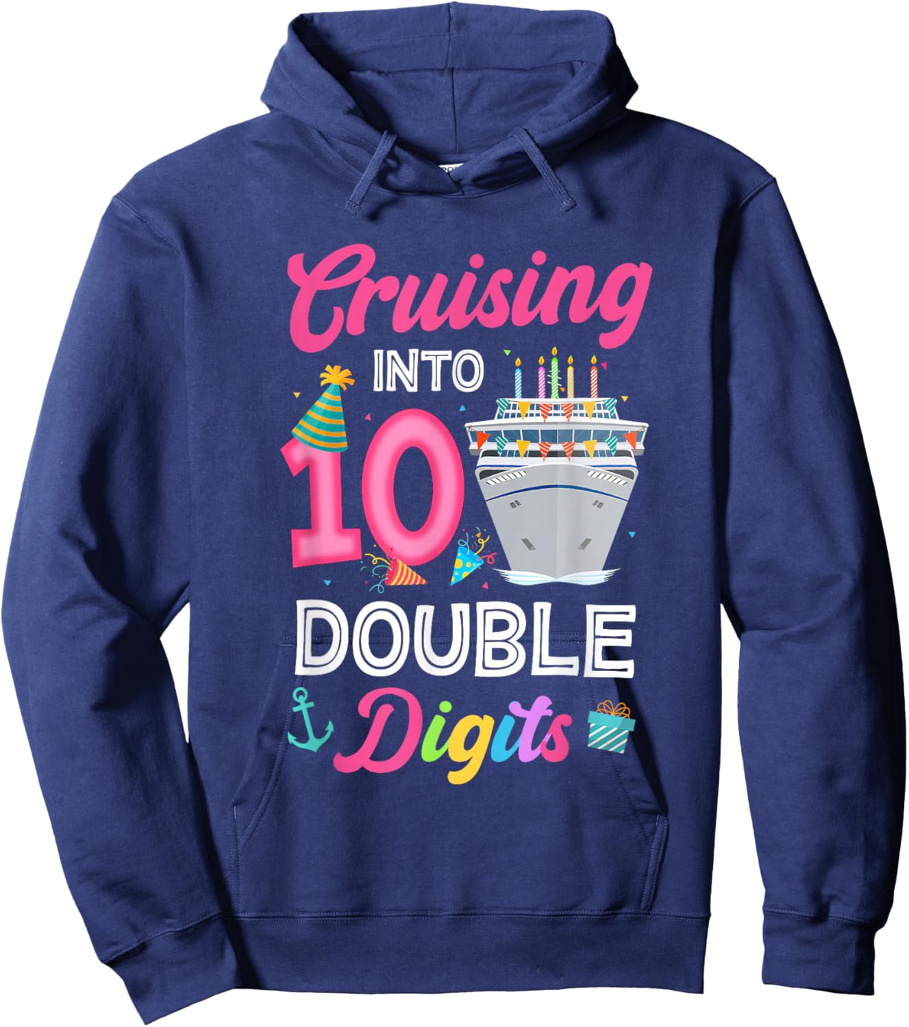 Cruising Into 10 Year Old Birthday Decorations Double Digits Hoodie - Hoodie | Navy