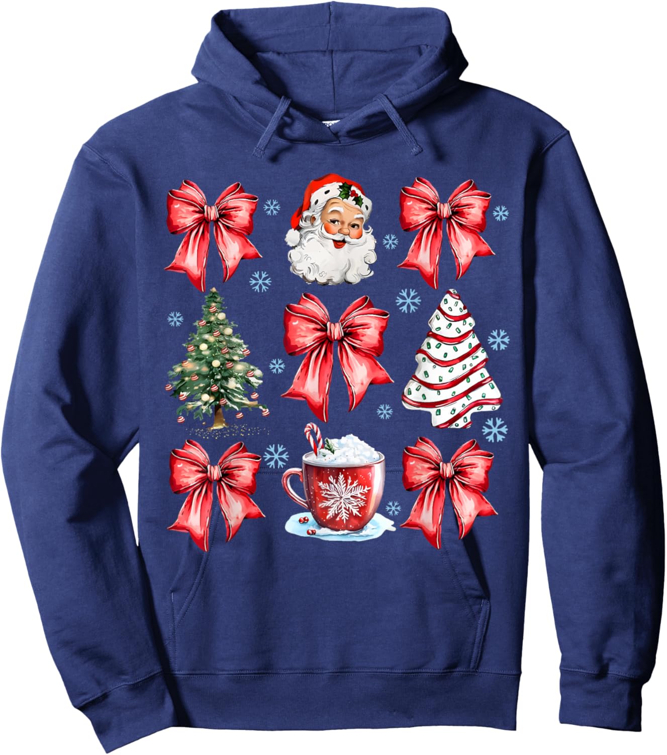 Coquette Bow Santa Christmas Tree Cake Candy Cane Girly Xmas Hoodie - Hoodie | Navy