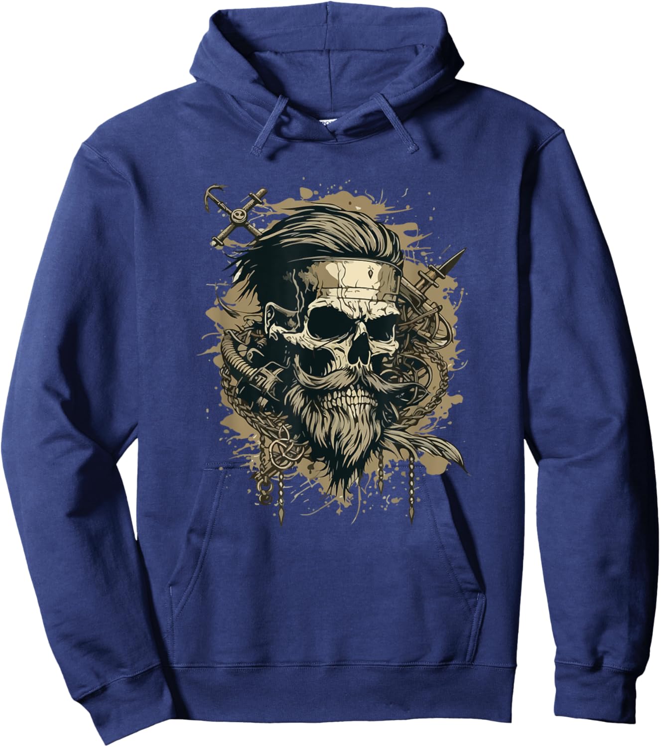 Skull Beard Undercut Pirate Vintage Captain Skeleton Biker Hoodie - Hoodie | Navy