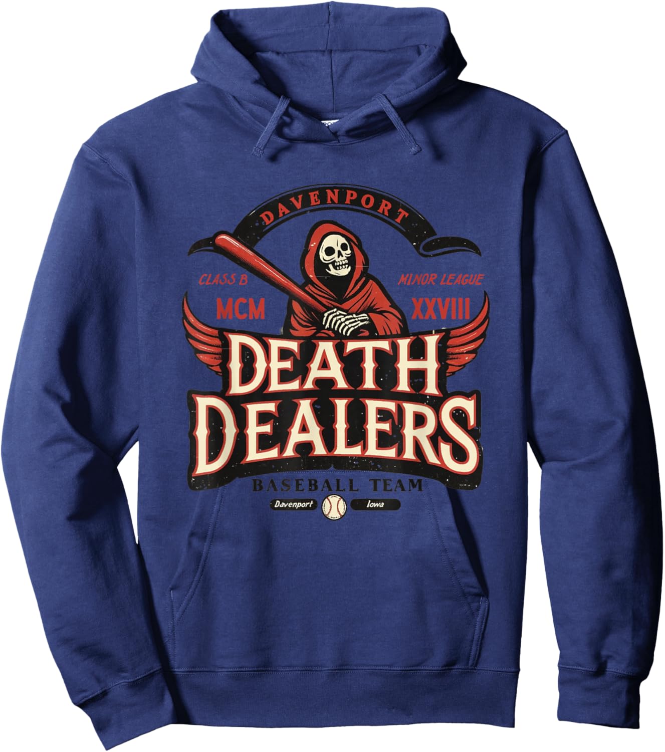 Davenport Death Dealers Retro Minor League Baseball Team Hoodie - Hoodie | Navy