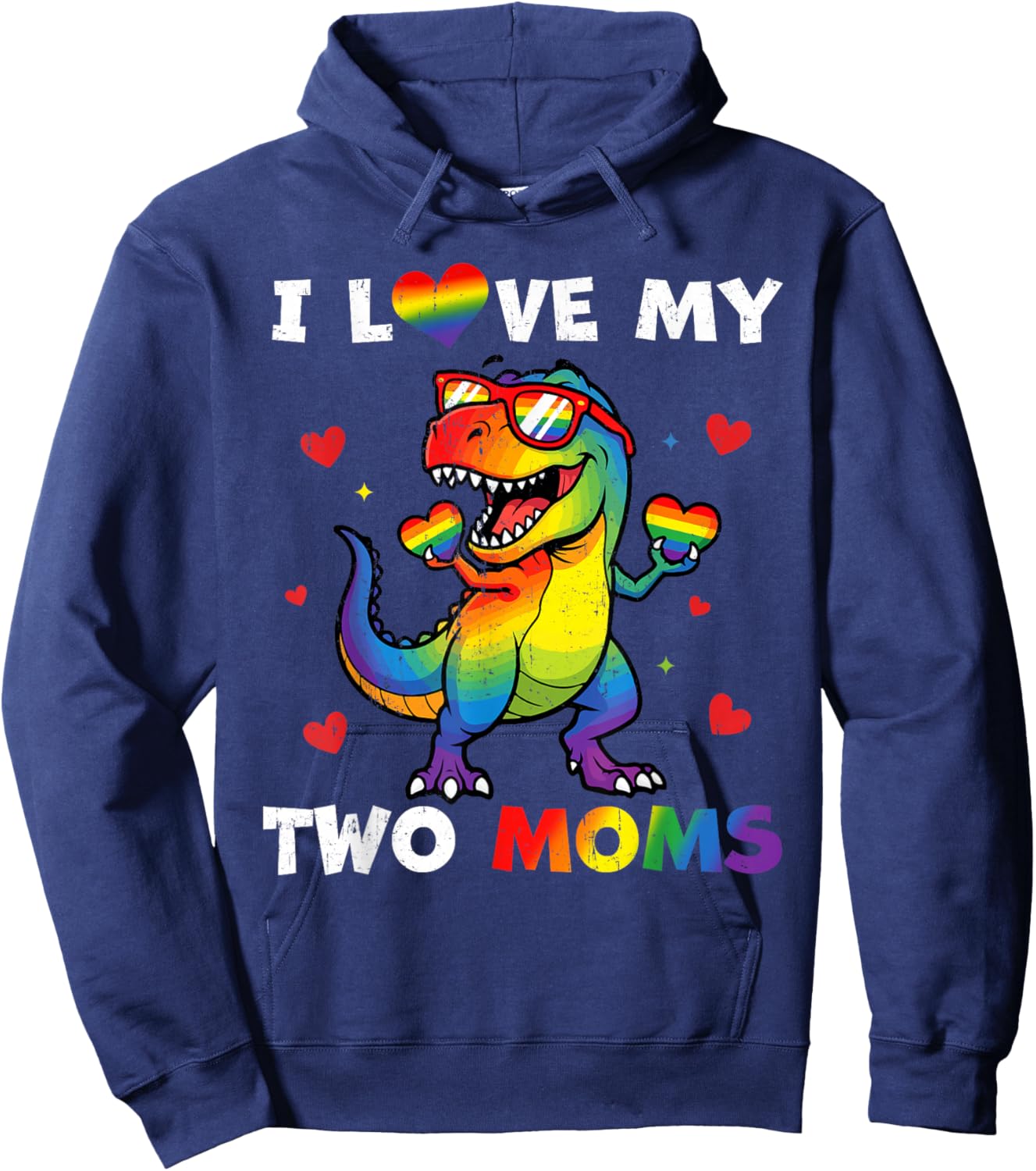 Gay Pride Love Two Moms Dino LGBTQ Ally Rainbow Toddler Kids Hoodie - Hoodie | Navy
