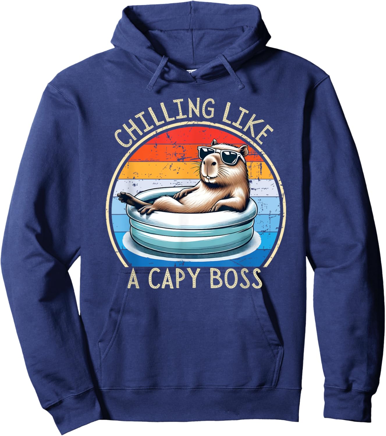 Retro Funny Capybara - Chilling like a Capy Boss Hoodie - Hoodie | Navy