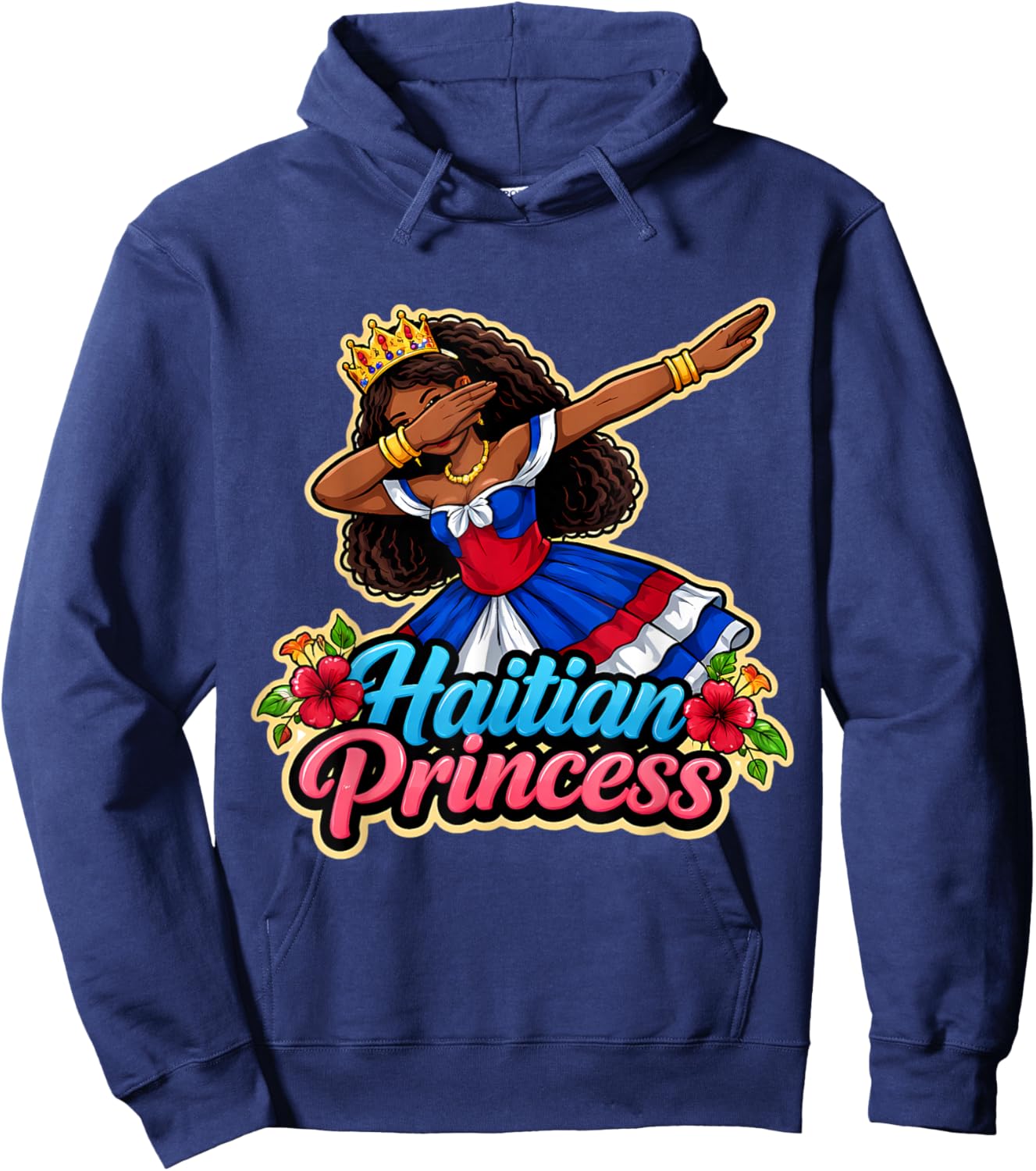 Haitian Princess Girl Haiti Flag Day Proud Woman Cute Floral Hoodie - Hoodie | Navy