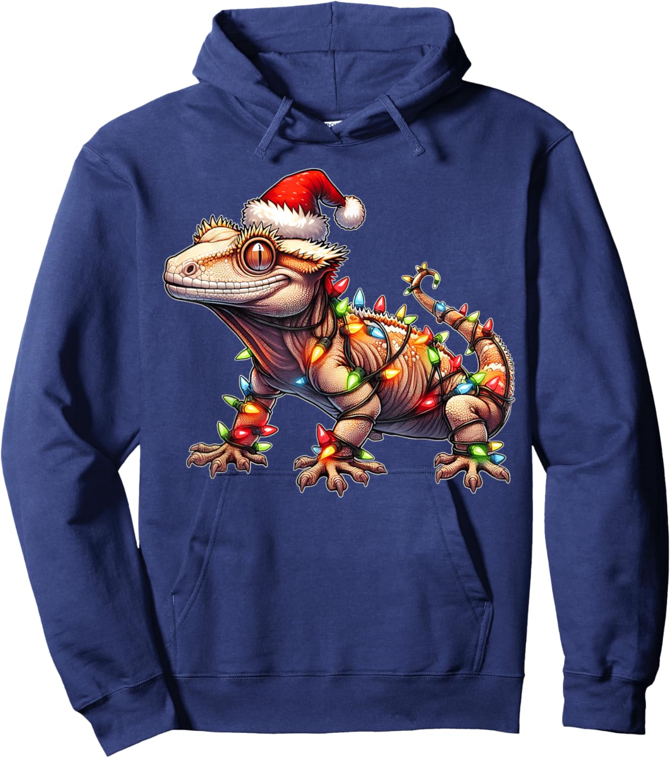 Crested Gecko Lizard Christmas Xmas - -Adult, Black, Small, Short Sleeve Hoodie - Hoodie | Navy