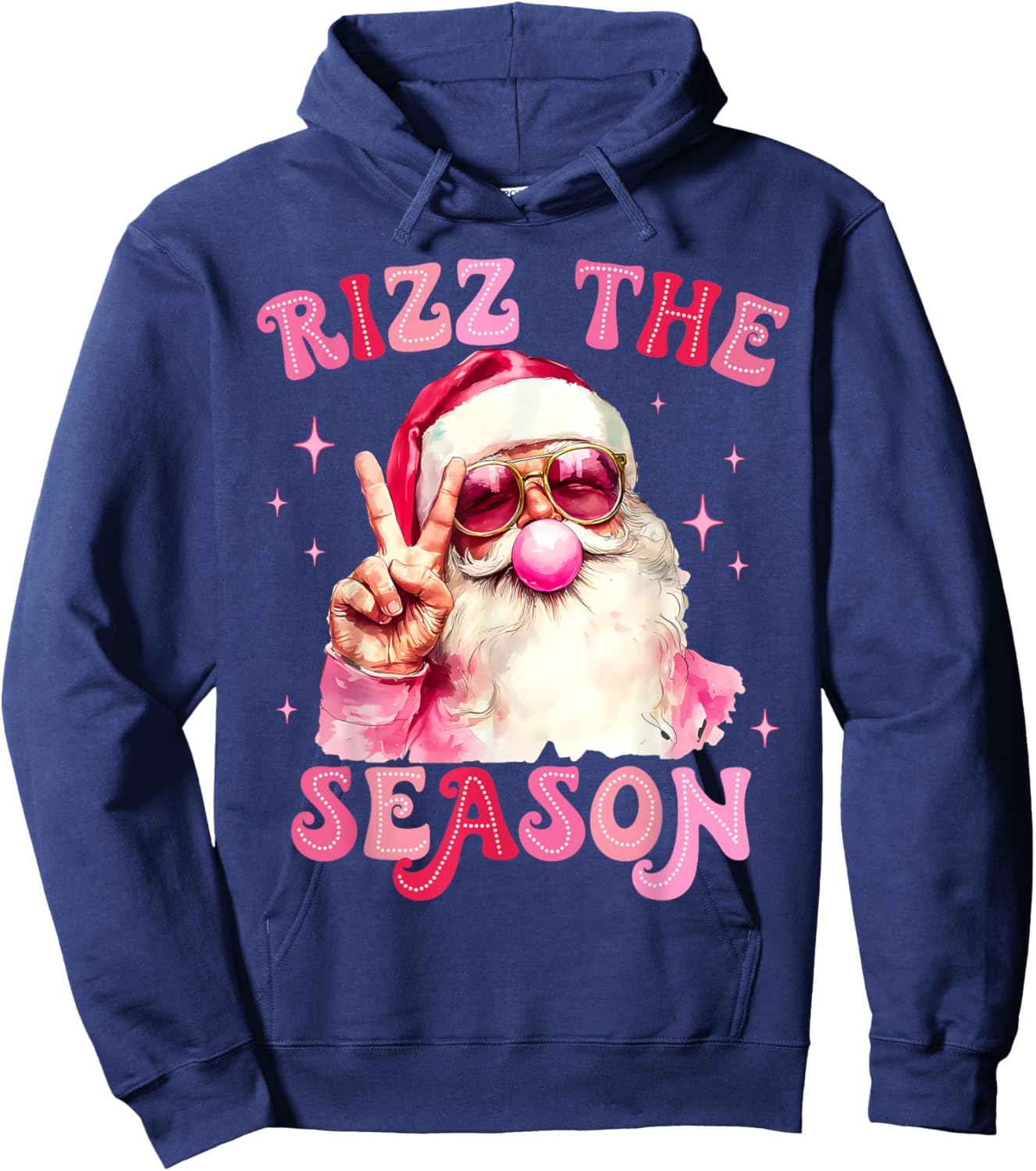 Rizz The Season Santa Pink Bubble Gum Rizzmas Christmas Kids Hoodie - Hoodie | Navy