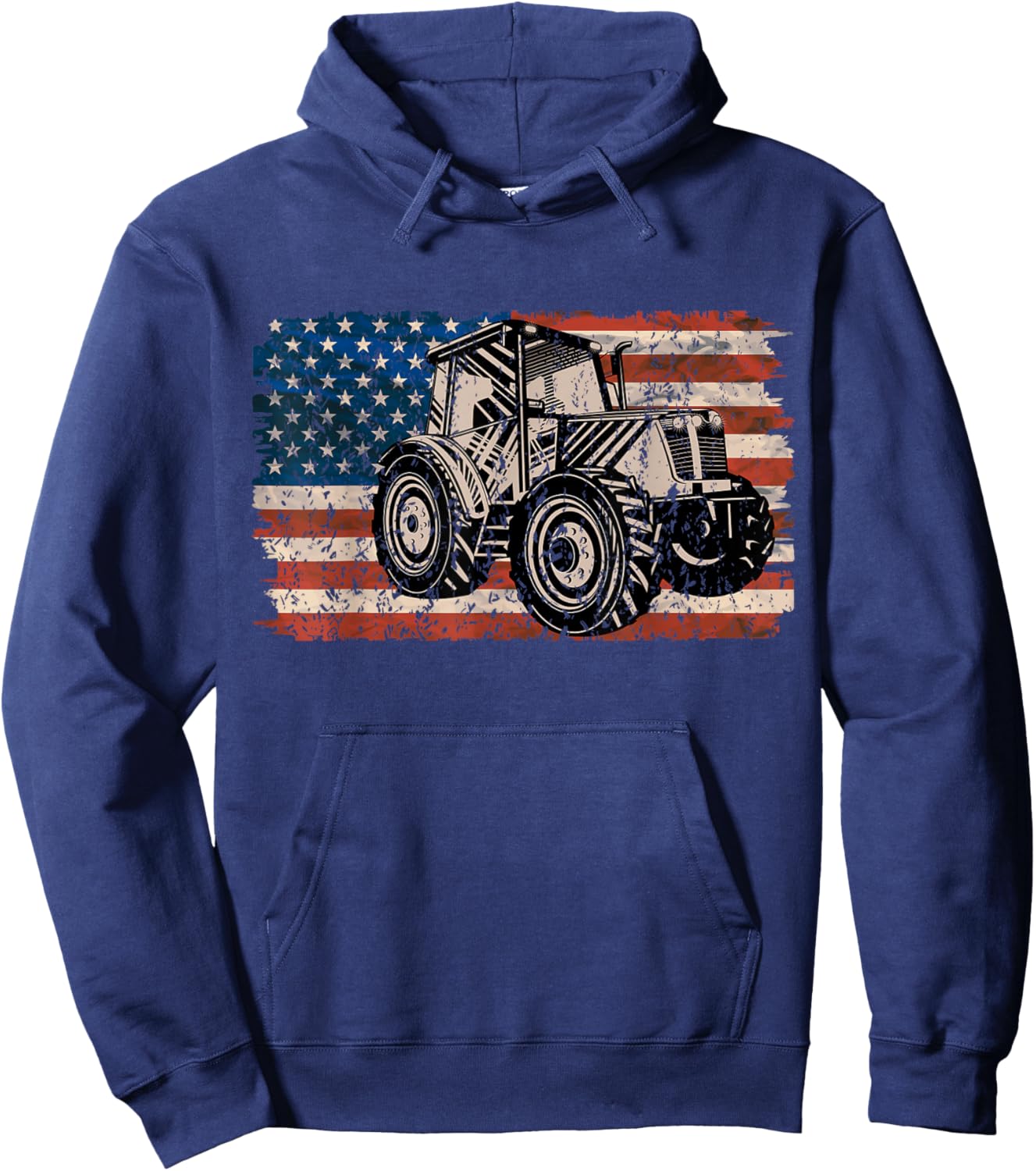 Farmer Farm Tractor American Flag Patriotic Farming Hoodie - Hoodie | Navy
