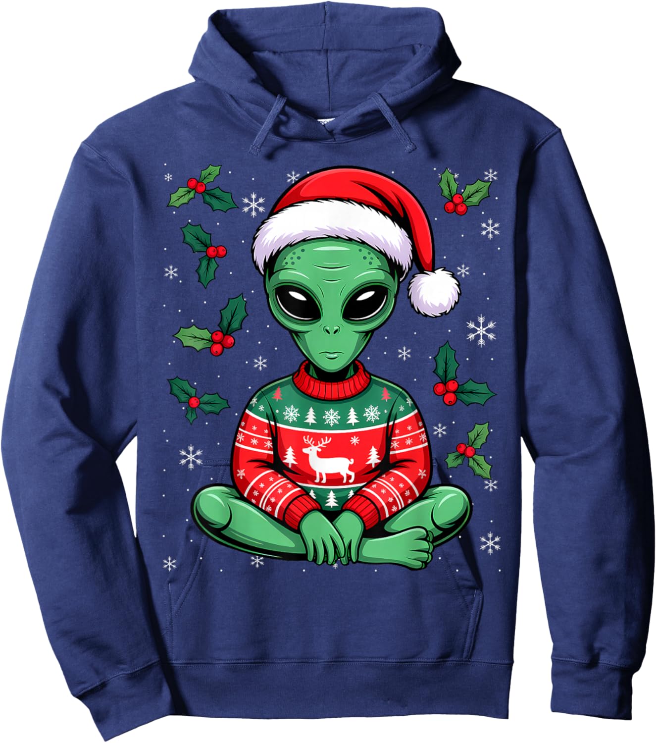 Cute Funny Alien Ugly Christmas Sweater Hoodie - Hoodie | Navy