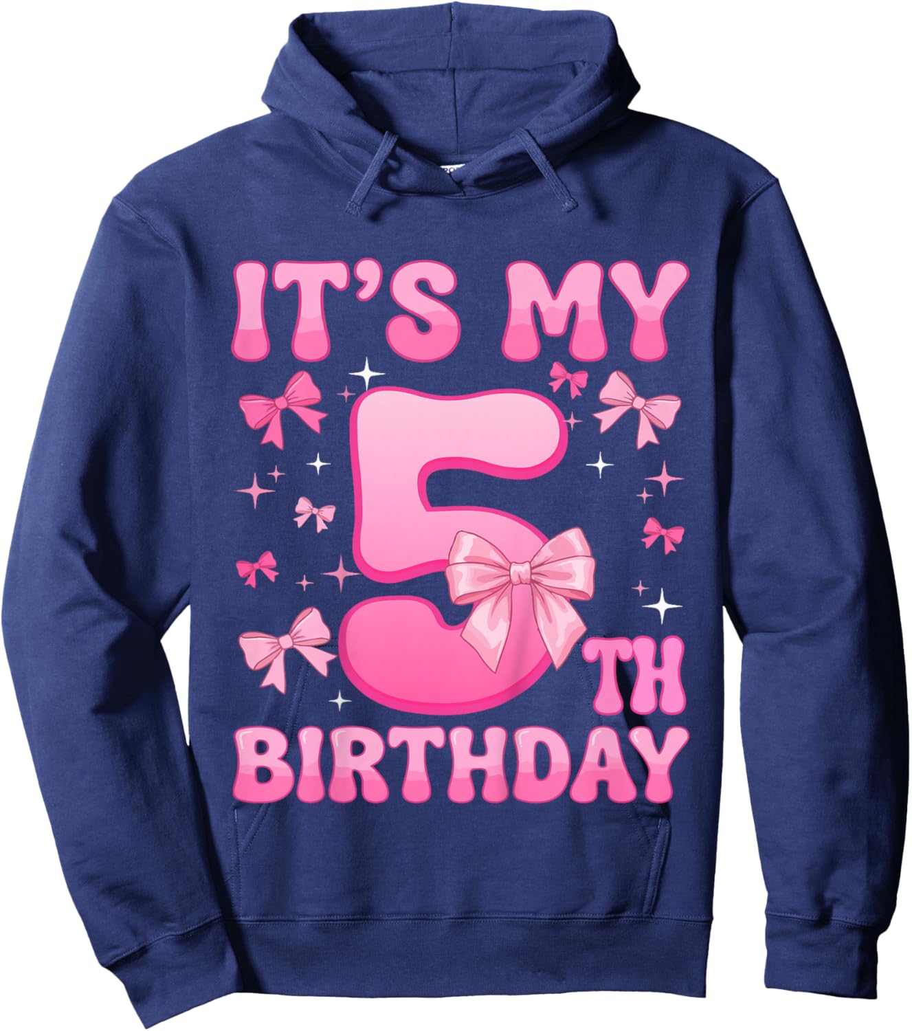 Kids 5th Birthday Shirt Girl Coquette Bow Kids Five 5 Year Old Hoodie - Hoodie | Navy