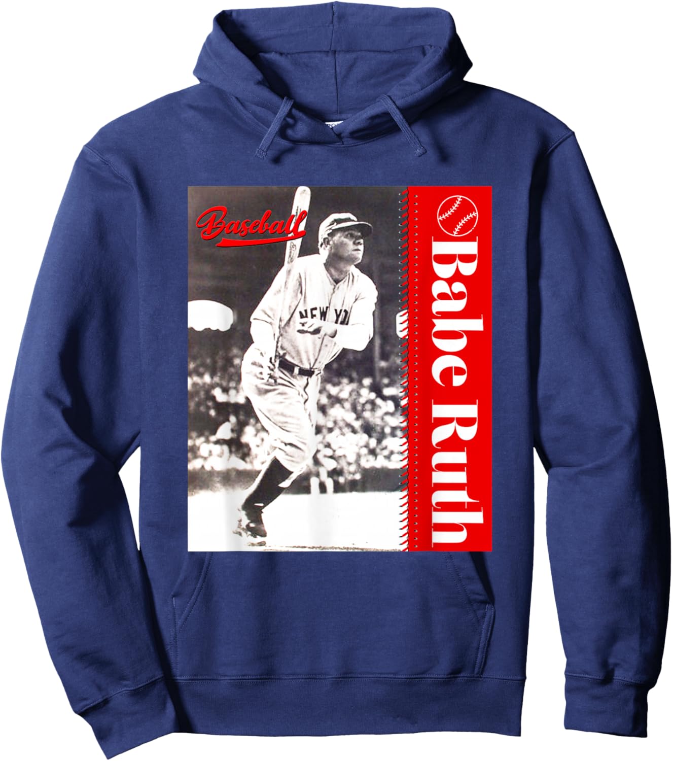 Great Moment Store -Adult Baseball , Black, Small, Short Sleeve, Classic Fit, , Baseball Player Pattern Hoodie - Hoodie | Navy